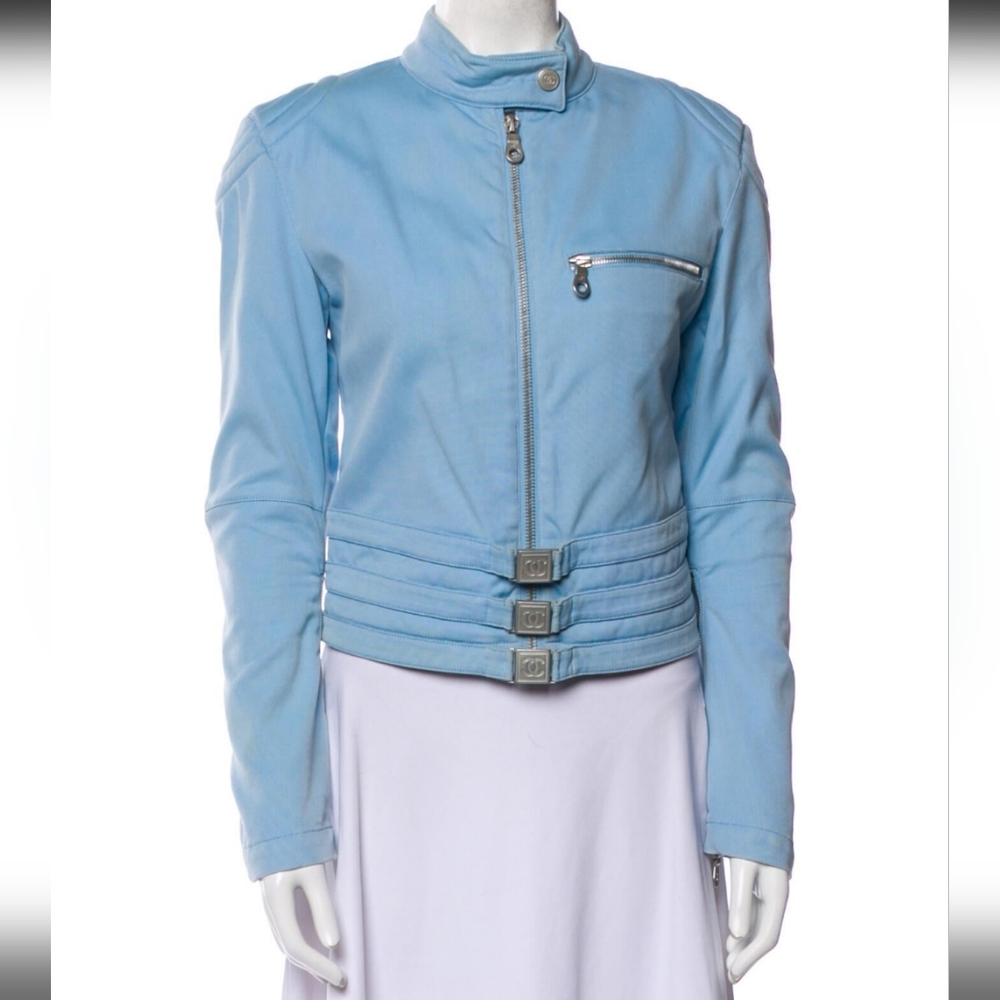 Chanel Moto Blue CC Logo Jacket